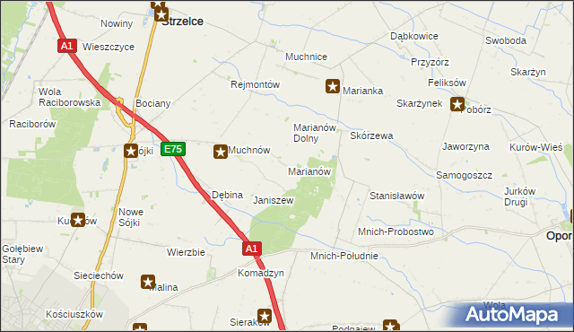 mapa Marianów gmina Strzelce, Marianów gmina Strzelce na mapie Targeo