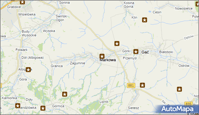 mapa Markowa, Markowa na mapie Targeo