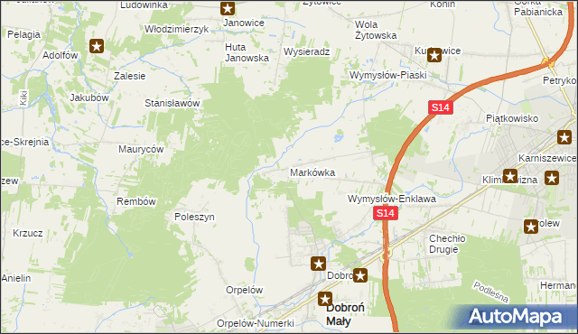 mapa Markówka gmina Dobroń, Markówka gmina Dobroń na mapie Targeo