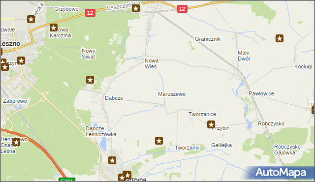 mapa Maruszewo gmina Rydzyna, Maruszewo gmina Rydzyna na mapie Targeo
