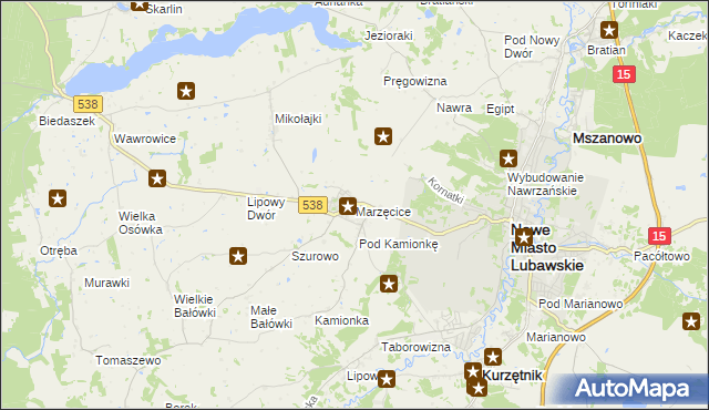 mapa Marzęcice gmina Kurzętnik, Marzęcice gmina Kurzętnik na mapie Targeo
