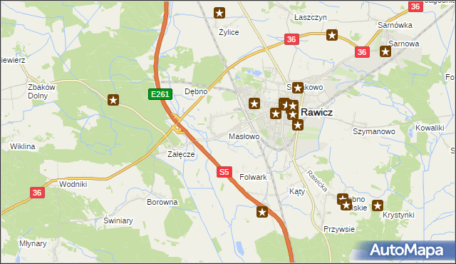 mapa Masłowo gmina Rawicz, Masłowo gmina Rawicz na mapie Targeo