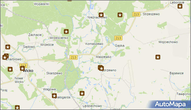 mapa Maszewko gmina Wicko, Maszewko gmina Wicko na mapie Targeo