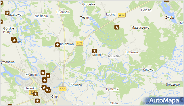 mapa Mechlin gmina Śrem, Mechlin gmina Śrem na mapie Targeo