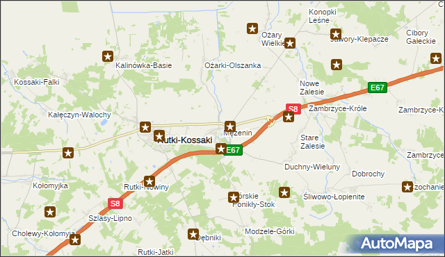 mapa Mężenin gmina Rutki, Mężenin gmina Rutki na mapie Targeo