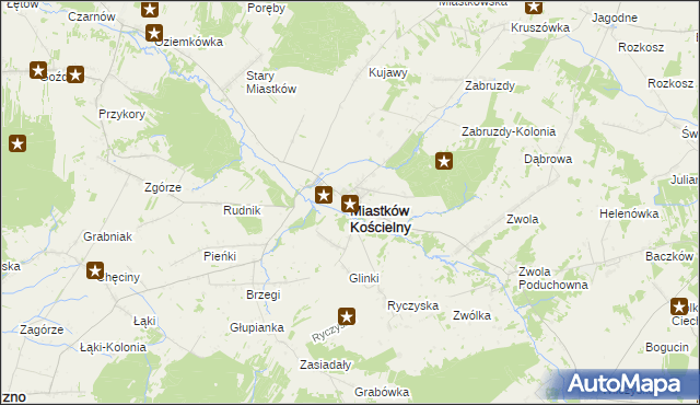 mapa Miastków Kościelny, Miastków Kościelny na mapie Targeo