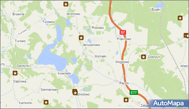 mapa Michałki gmina Kozłowo, Michałki gmina Kozłowo na mapie Targeo