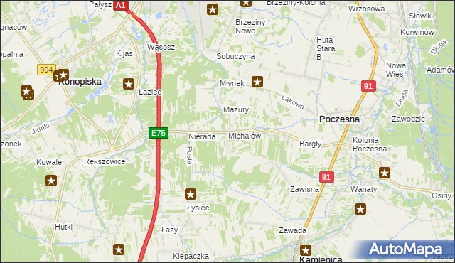 mapa Michałów gmina Poczesna, Michałów gmina Poczesna na mapie Targeo