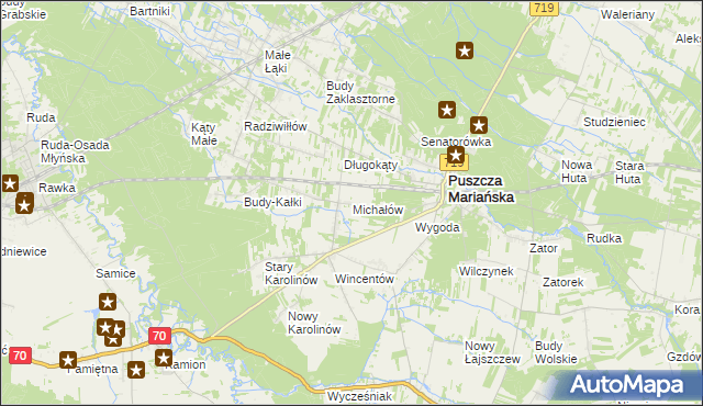 mapa Michałów gmina Puszcza Mariańska, Michałów gmina Puszcza Mariańska na mapie Targeo