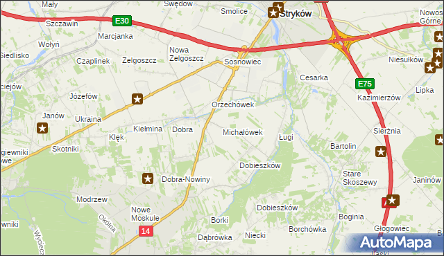 mapa Michałówek gmina Stryków, Michałówek gmina Stryków na mapie Targeo