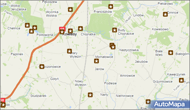 mapa Michałowice gmina Kowiesy, Michałowice gmina Kowiesy na mapie Targeo