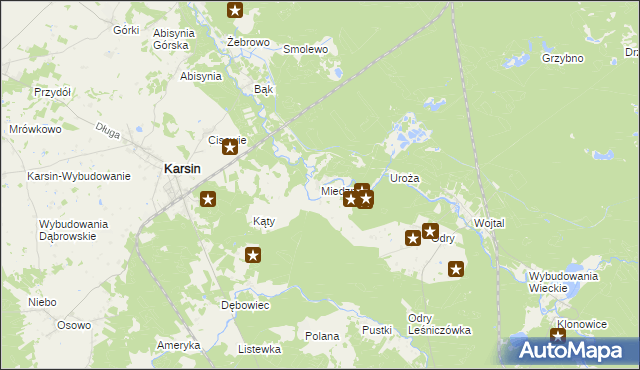 mapa Miedzno gmina Karsin, Miedzno gmina Karsin na mapie Targeo