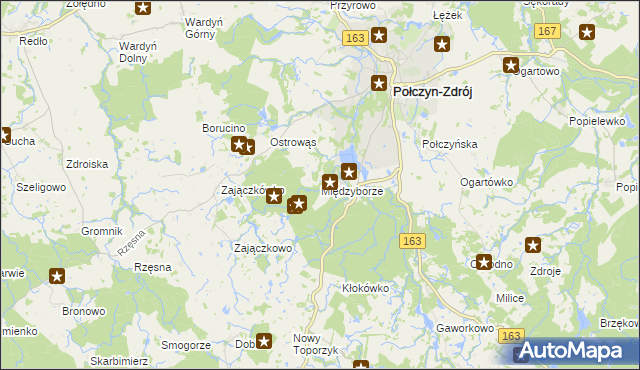 mapa Międzyborze gmina Połczyn-Zdrój, Międzyborze gmina Połczyn-Zdrój na mapie Targeo