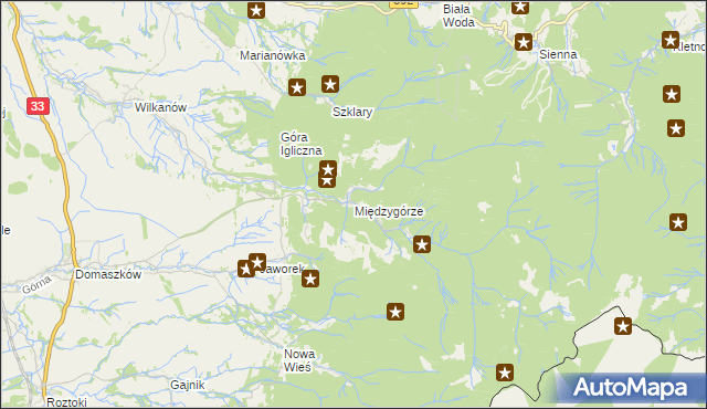 mapa Międzygórze gmina Bystrzyca Kłodzka, Międzygórze gmina Bystrzyca Kłodzka na mapie Targeo