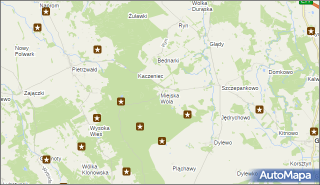 mapa Miejska Wola gmina Ostróda, Miejska Wola gmina Ostróda na mapie Targeo