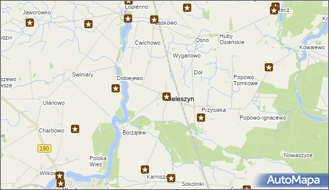 mapa Mieleszyn powiat gnieźnieński, Mieleszyn powiat gnieźnieński na mapie Targeo