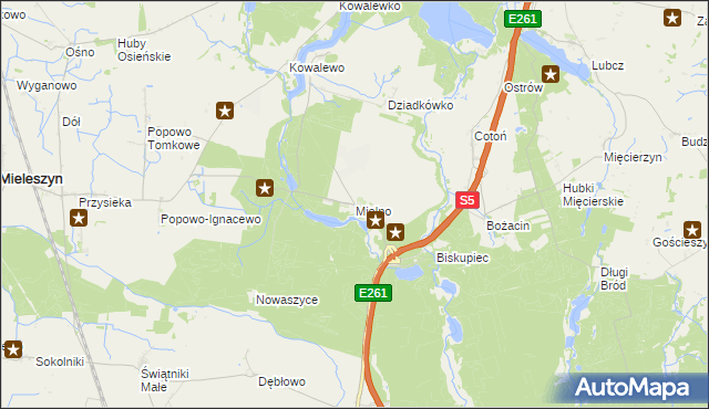 mapa Mielno gmina Mieleszyn, Mielno gmina Mieleszyn na mapie Targeo