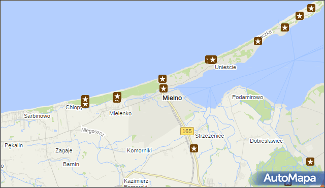 mapa Mielno powiat koszaliński, Mielno powiat koszaliński na mapie Targeo