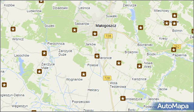 mapa Mieronice gmina Małogoszcz, Mieronice gmina Małogoszcz na mapie Targeo