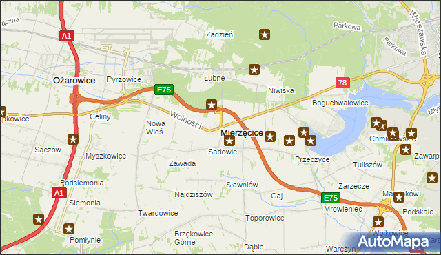 mapa Mierzęcice, Mierzęcice na mapie Targeo