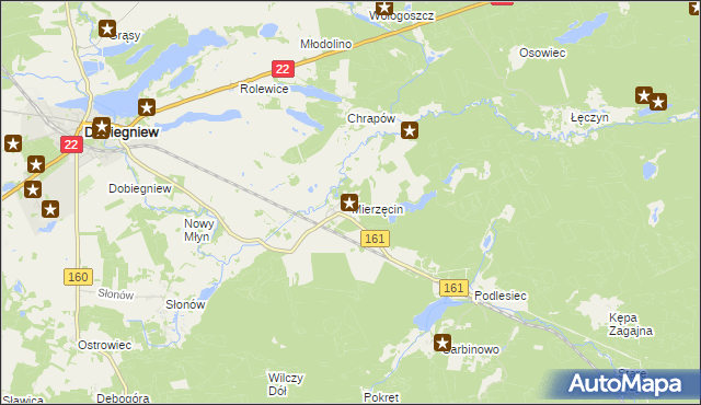 mapa Mierzęcin gmina Dobiegniew, Mierzęcin gmina Dobiegniew na mapie Targeo