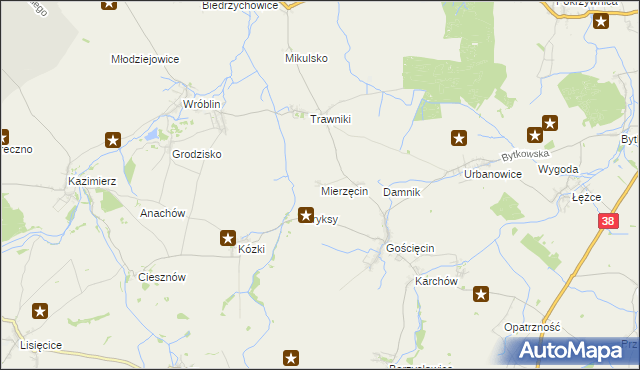 mapa Mierzęcin gmina Pawłowiczki, Mierzęcin gmina Pawłowiczki na mapie Targeo