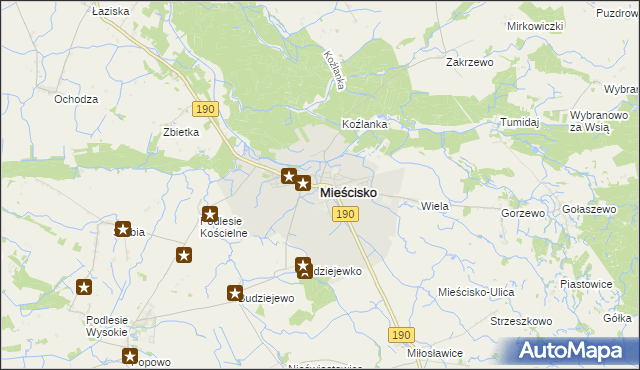 mapa Mieścisko powiat wągrowiecki, Mieścisko powiat wągrowiecki na mapie Targeo
