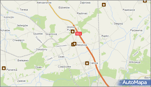 mapa Mieszków gmina Jarocin, Mieszków gmina Jarocin na mapie Targeo