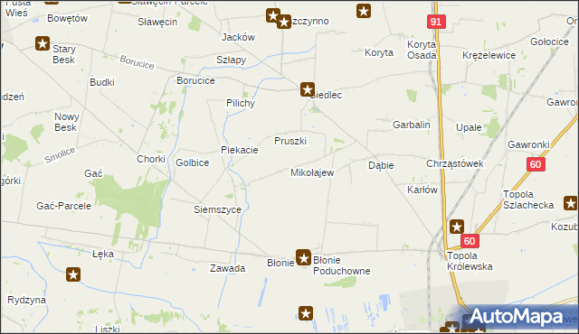 mapa Mikołajew gmina Łęczyca, Mikołajew gmina Łęczyca na mapie Targeo