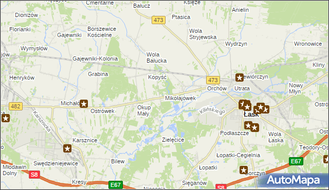 mapa Mikołajówek gmina Łask, Mikołajówek gmina Łask na mapie Targeo
