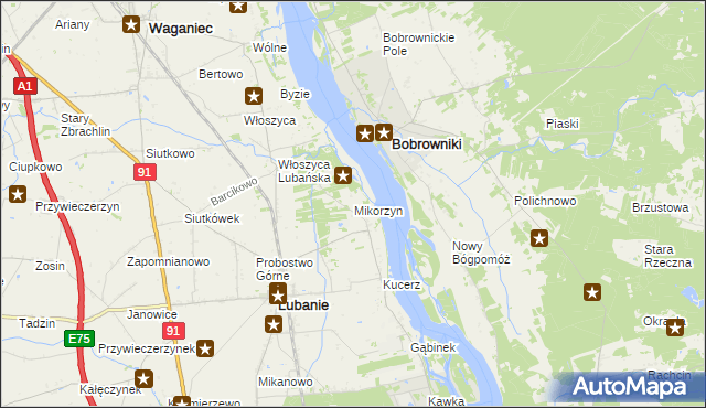 mapa Mikorzyn gmina Lubanie, Mikorzyn gmina Lubanie na mapie Targeo