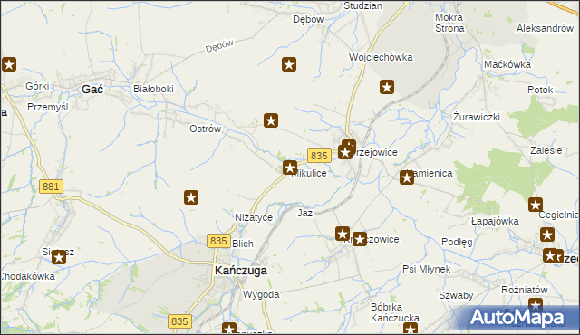mapa Mikulice gmina Gać, Mikulice gmina Gać na mapie Targeo