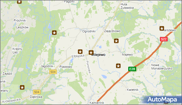 mapa Milejewo powiat elbląski, Milejewo powiat elbląski na mapie Targeo