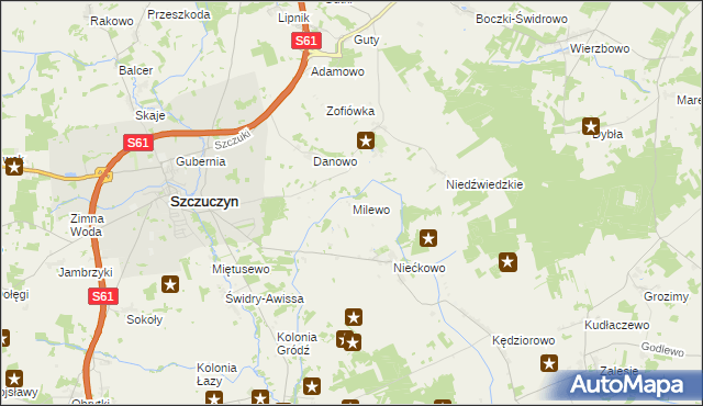 mapa Milewo gmina Szczuczyn, Milewo gmina Szczuczyn na mapie Targeo