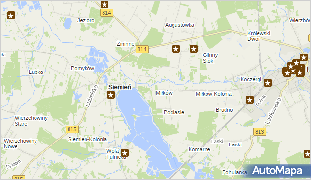 mapa Miłków gmina Siemień, Miłków gmina Siemień na mapie Targeo