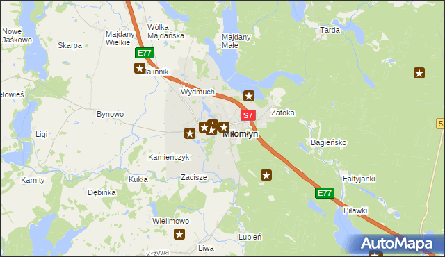 mapa Miłomłyn, Miłomłyn na mapie Targeo