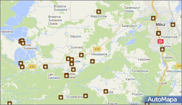 mapa Miłosławice gmina Milicz, Miłosławice gmina Milicz na mapie Targeo