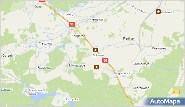 mapa Miłosna gmina Lubin, Miłosna gmina Lubin na mapie Targeo