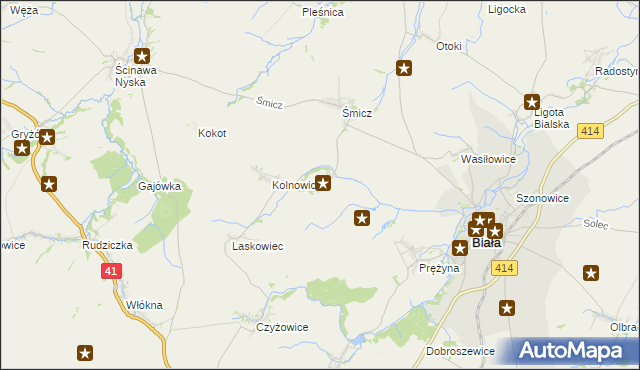 mapa Miłowice gmina Biała, Miłowice gmina Biała na mapie Targeo