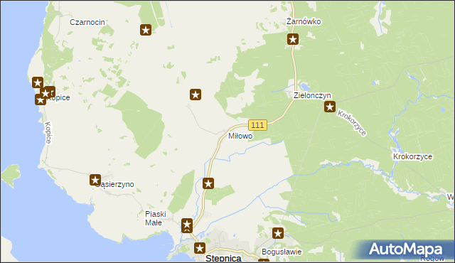 mapa Miłowo gmina Stepnica, Miłowo gmina Stepnica na mapie Targeo