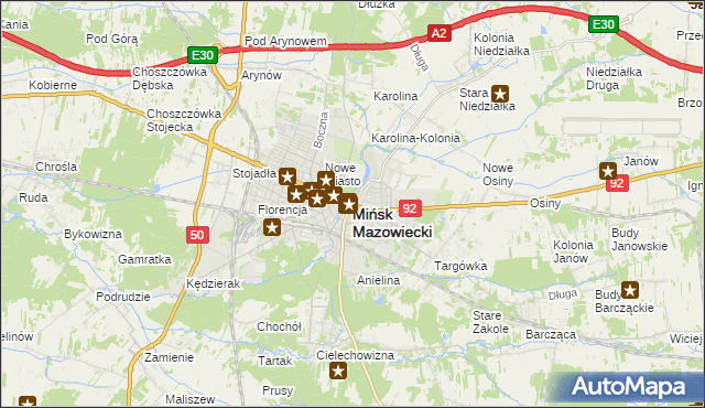 mapa Mińsk Mazowiecki, Mińsk Mazowiecki na mapie Targeo