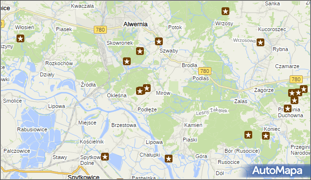 mapa Mirów gmina Alwernia, Mirów gmina Alwernia na mapie Targeo