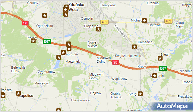 mapa Młodawin Dolny, Młodawin Dolny na mapie Targeo