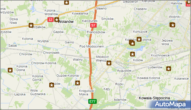 mapa Młodocin Większy, Młodocin Większy na mapie Targeo