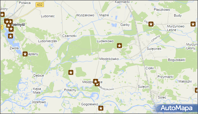 mapa Młodzikówko, Młodzikówko na mapie Targeo