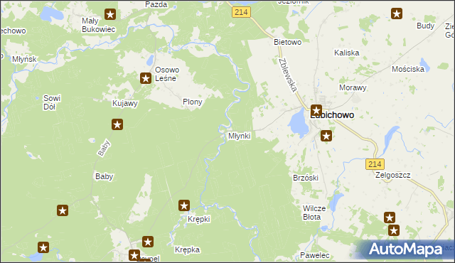 mapa Młynki gmina Lubichowo, Młynki gmina Lubichowo na mapie Targeo