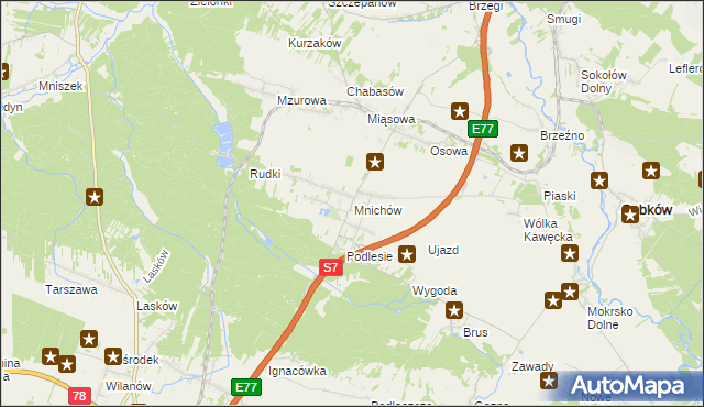 mapa Mnichów gmina Jędrzejów, Mnichów gmina Jędrzejów na mapie Targeo