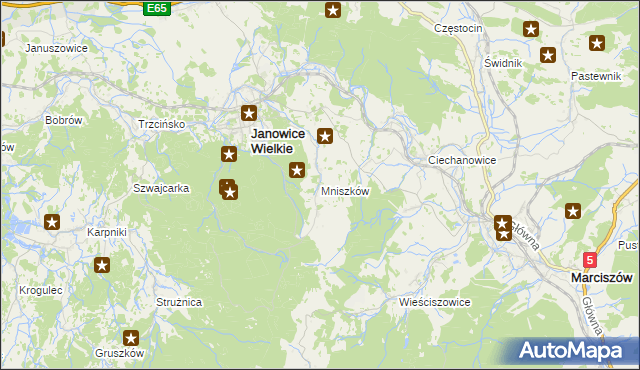 mapa Mniszków gmina Janowice Wielkie, Mniszków gmina Janowice Wielkie na mapie Targeo