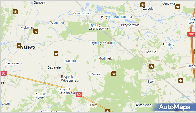 mapa Modlinek gmina Wąsewo, Modlinek gmina Wąsewo na mapie Targeo