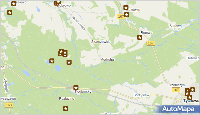 mapa Modrolas, Modrolas na mapie Targeo